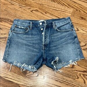 Agolde Blue Jean Shorts Distressed Frayed Hem